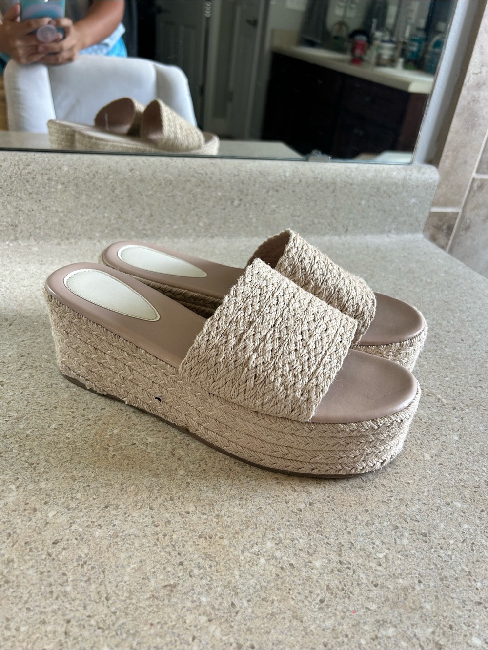 Textured Beige Platform Slide Sandals - Women's Slip-On Summer Shoe